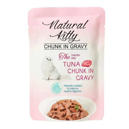 Вологий корм для котів Natural Kitty Chunk in Gravy Chicken with Tuna (курка+тунець+куряча печінка) - 85г