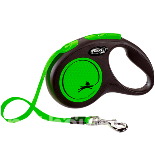 Поводок-рулетка для собак 25кг Flexi New Neon М зеленый, лента - 5м