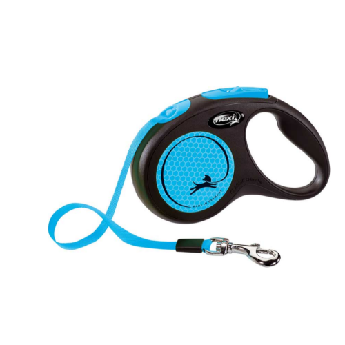 Поводок-рулетка для собак 25кг Flexi New Neon М синий, лента - 5м