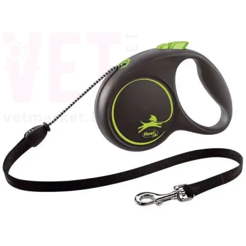 Повідець-рулетка для собак 12кг Flexi Black Design S зелений, трос - 5м 