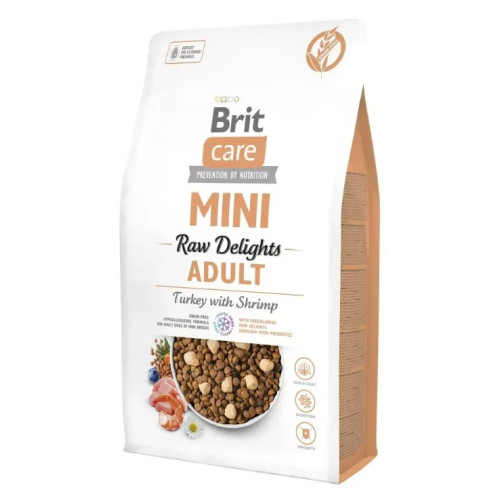 Сухой корм Brit Care Mini Raw Delights Adult для взрослых собак малых пород с индейкой и креветками, 2 кг