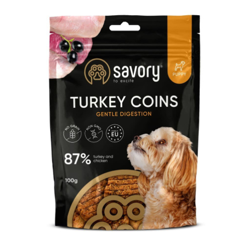 Лакомство для щенков Savory Puppy Coins With Turkey Джерки, монетки (с индейкой) -100 г