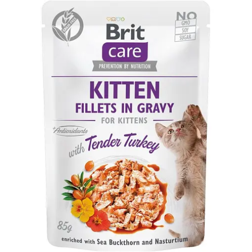 Влажный корм для котят Brit Care Kitten Fillets in Gravy Tender Turkey (филе в соусе индейка) - 85 г