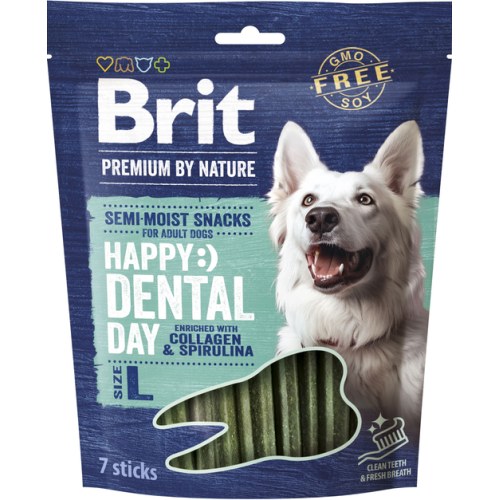 Лакомство полувлажные для собак крупных пород Brit Premium Dental Snacks L (с коллагеном и спирулиной) - 250 г