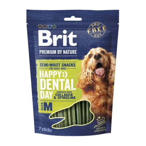 Лакомство полувлажные для собак средних пород Brit Premium Dental Snacks М (с коллагеном и спирулиной) -180 г