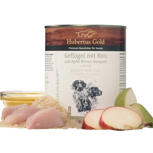 Влажный корм для собак HUBERTUS GOLD Geflügel & Reis (птица и рис с яблоком и грушей) - 800 г