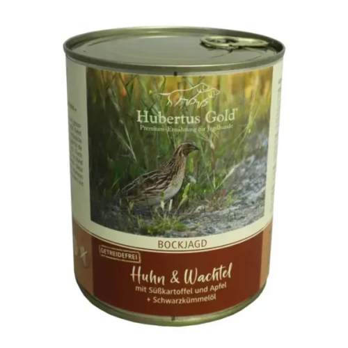 Влажный корм для собак HUBERTUS GOLD Huhn & Wachtel (курица и перепелка с бататом, яблоком и маслом черного тмина) - 800 г