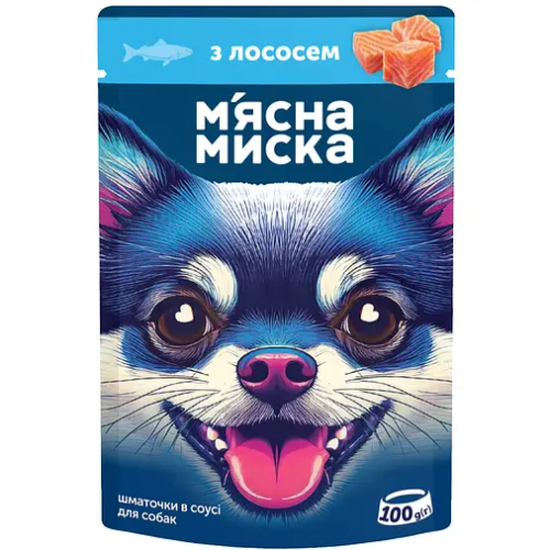 Влажный корм для взрослых собак Мясная Миска (кусочки в соусе с лососем) пауч - 100 г