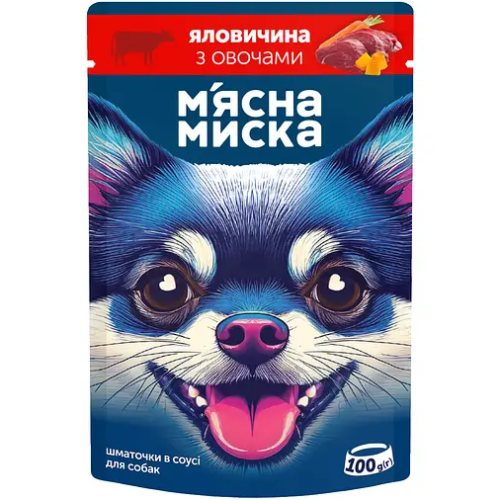 Влажный корм для взрослых собак Мясная Миска (кусочки в соусе с говядиной и овощами) пауч - 100 г,