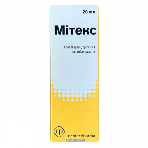Противоинфекционный препарат для кошек и собак Richter Pharma Митекс (лечение отитов) капли - 20 мл