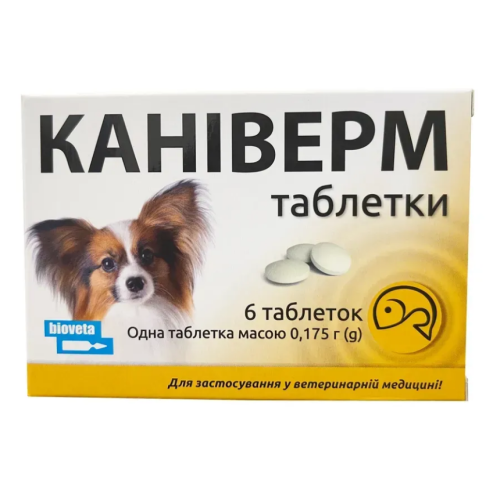 Антигельминтный препарат для собак и кошек Bioveta Каниверм (2 кг-0,175г) таблетки - 6 шт