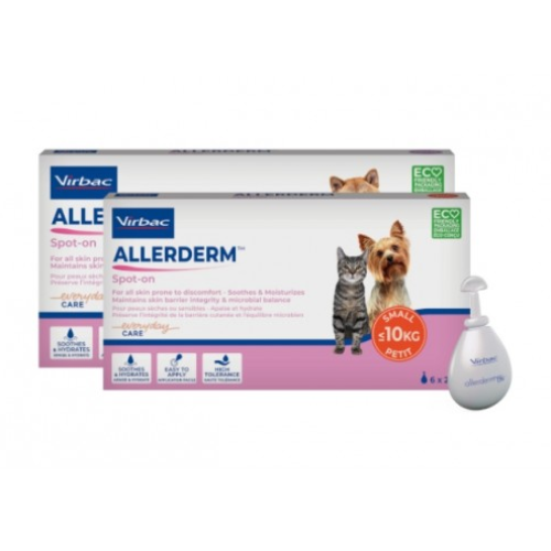 Краплі на холку для котів і собак вагою до 10кг Virbac Allerderm Spot-on (лікування дерматитів) емульсія -2мл піпеток - 6шт