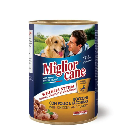 Влажный корм для взрослых собак Morando Migliorcane с курицей и индейкой (виде кусочков) - 405 г