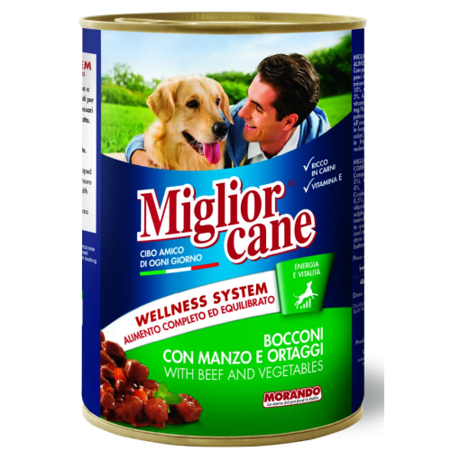 Вологий корм для дорослих собак Morando Migliorcane з яловичиною та овочами (вигляді шматочків) - 405 г