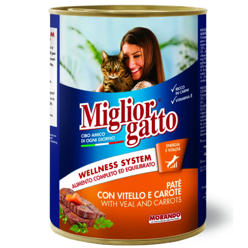 Влажный корм для взрослых кошек Morando Migliorgatto Pate с телятиной и морковью (в виде паштета) - 400 г