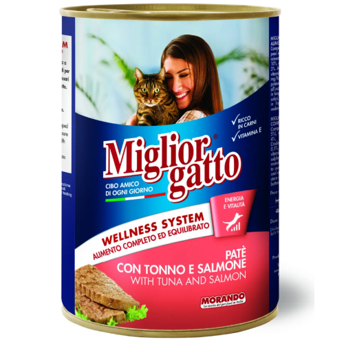 Влажный корм для взрослых кошек Morando Migliorgatto Pate с тунцом и лососем (в виде паштета) - 400 г