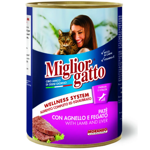 Влажный корм для взрослых кошек Morando Migliorgatto Pate с ягненком и печенью (в виде паштета) - 400 г