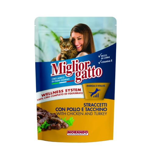Влажный корм для взрослых кошек Morando Migliorgatto Pouch с курицей и индейкой (в виде полосок) - 100 г