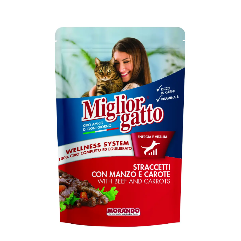 Влажный корм для взрослых кошек Morando Migliorgatto Pouch с говядиной и морковью (в виде полосок) - 100 г