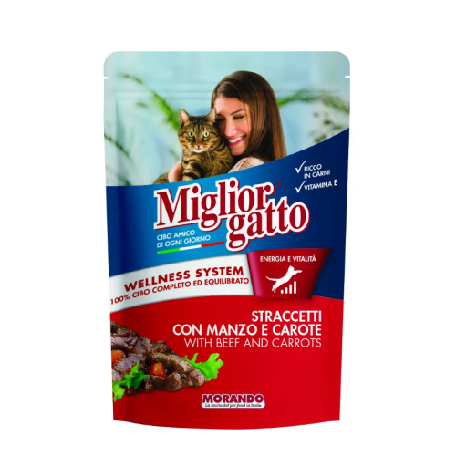 Влажный корм для взрослых кошек Morando Migliorgatto Pouch с говядиной и морковью (в виде полосок) - 100 г