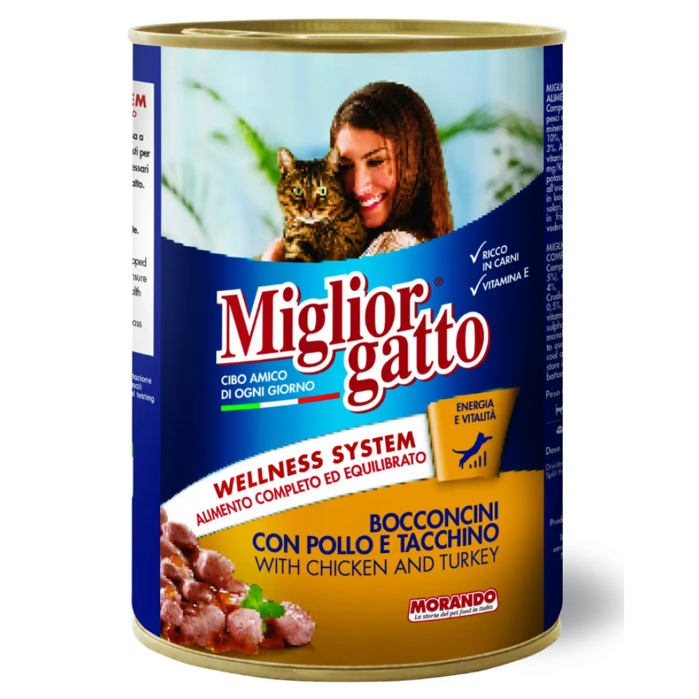 Влажный корм для взрослых кошек Morando Migliorgatto с курицей и индейкой (виде кусочков) - 405 г