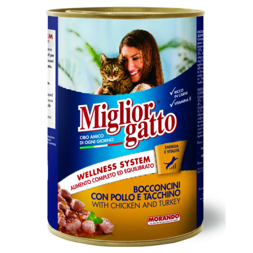 Влажный корм для взрослых кошек Morando Migliorgatto с курицей и индейкой (виде кусочков) - 405 г