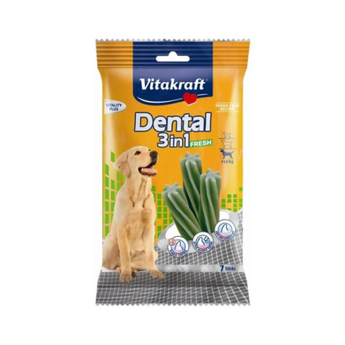 Лакомство для собак весом более 10 кг Vitakraft Dental 3 in1 fresh medium (палочки для ухода за зубами с мятой) - 180г
