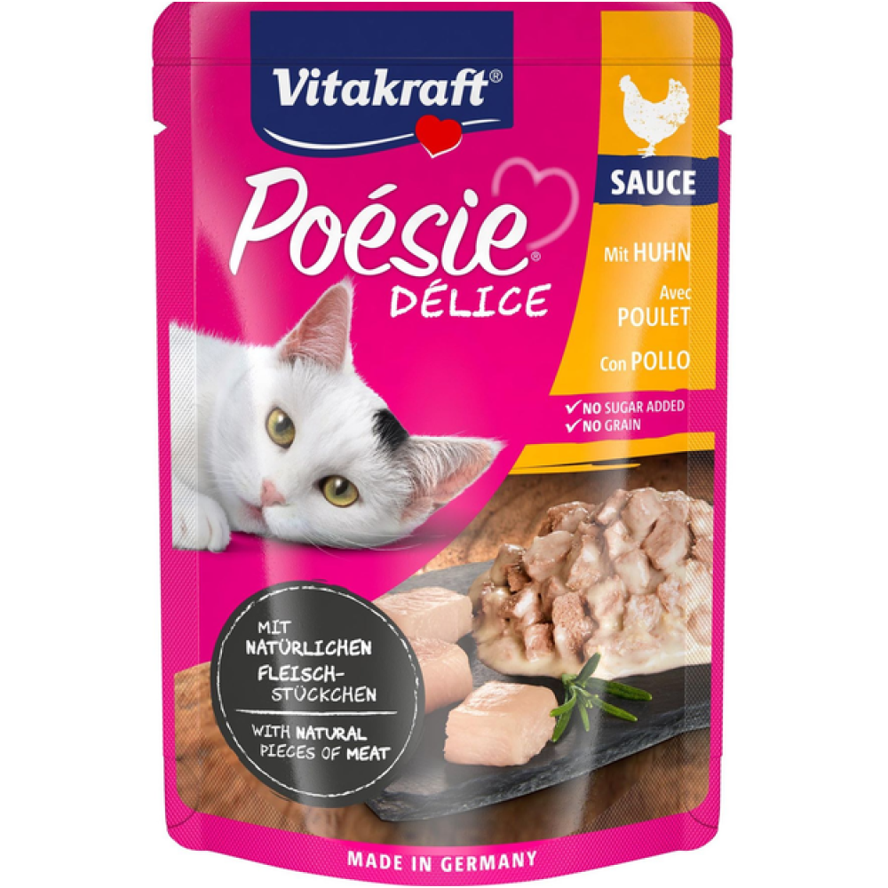 Влажный корм для взрослых кошек Vitakraft Poesie Delice,Chicken,Sauce (с курицей, кусочки в соусе) пауч- 85 г