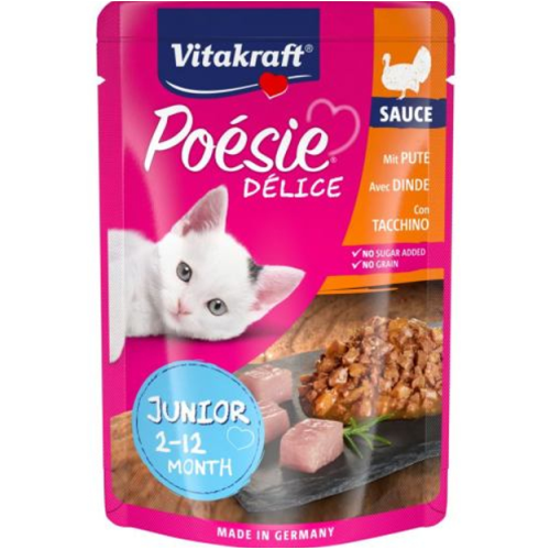 Влажный корм для взрослых кошек Vitakraft Poesie Delice,Turkey,Sauce (с индейкой, кусочки в соусе) пауч - 85 г