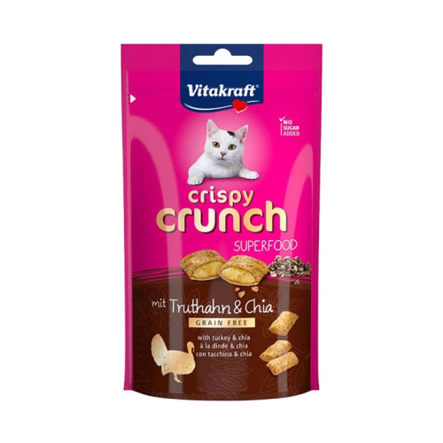 Лакомство для кошек Vitakraft Crispy Crunch Turkey+ Chia seeds Cat (с кремовой начинкой с индейкой и семенами чиа) пауч - 60 г