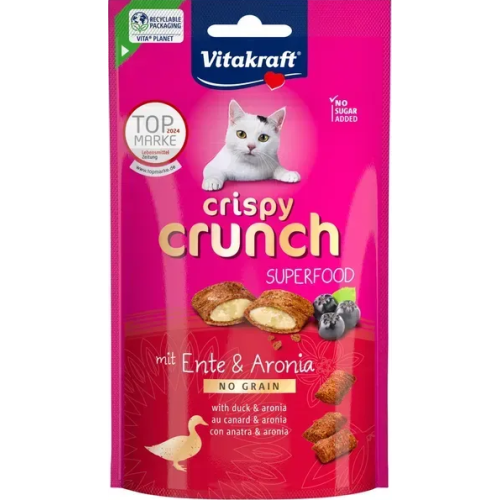 Ласощі для котів Vitakraft Crispy Crunch, duck + aronia KA (з кремовою начинкою з качкою та ягодами аронії) павуч - 60 г