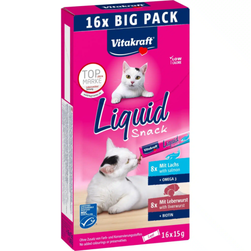 Жидкое лакомство для кошек Vitakraft Liquid Snack MP Liver Sausage+ Salmon MSC (крем-снеки с лососем и ливерной колбасой) - 240 гр