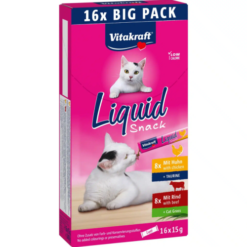 Жидкое лакомство для кошек Vitakraft Liquid Snack Multipack (крем-снеки с курицей, говядиной и кошачьей травой) - 240 гр