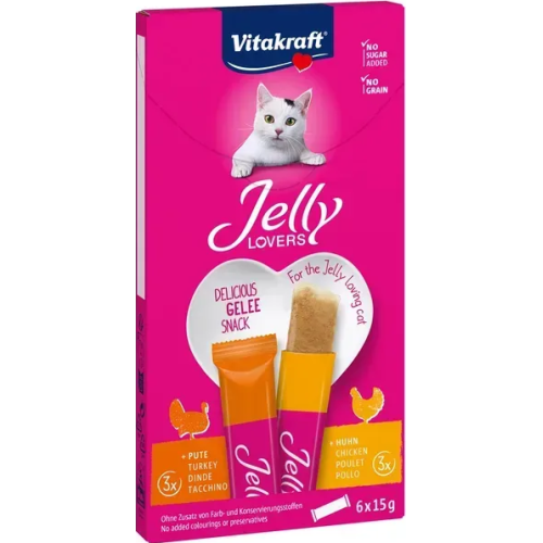 Ласощі для котів Vitakraft Jelly Lovers MP chicken/turkey KA (желе 2 смаки з куркою та індичкою) - 90г (6x15)