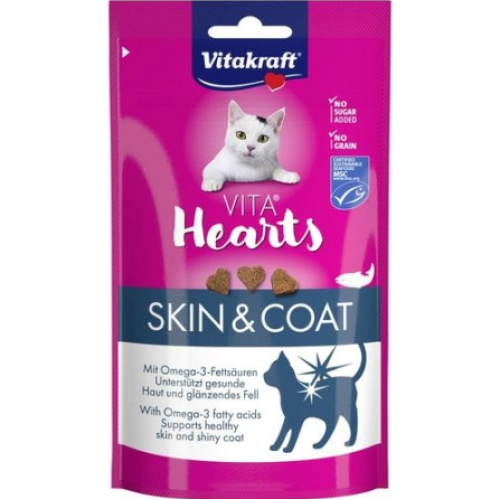 Ласощі для котів Vitakraft Vita Hearts SkinCoat, salmon MSC CAT (м'які сердечка з лососем та омега-3) - 40 г