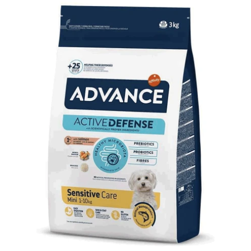 Сухой корм для взрослых собак маленьких пород Advance Dog Mini Sensitive с чувствительным пищеварением (с лососем и рисом) -3 кг