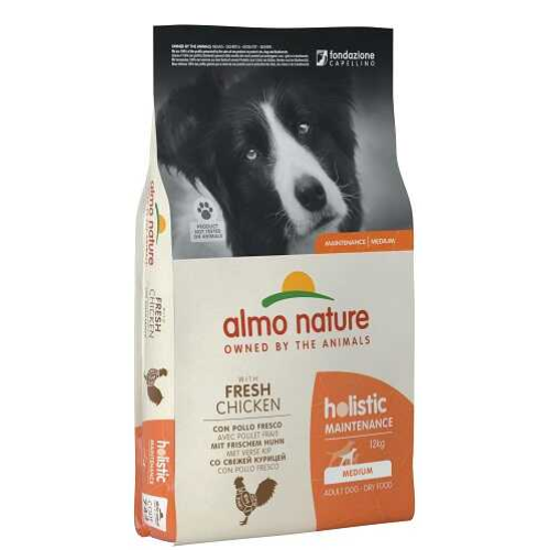 Сухой корм для взрослых собак средних пород Almo Nature Holistic Dog M (со свежей курицей) - 12 кг.