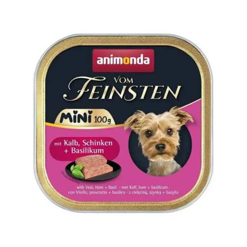 Корм влажный для собак мини пород Animonda Vom Feinsten Adult Mini (с телятиной, ветчиной + базилик) паштет - 100 г