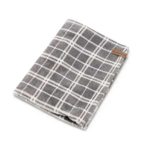 Плед для собак и кошек Pet Fashion Bliss 2 плюш (серый клетчатый) - 70,5х94 см
