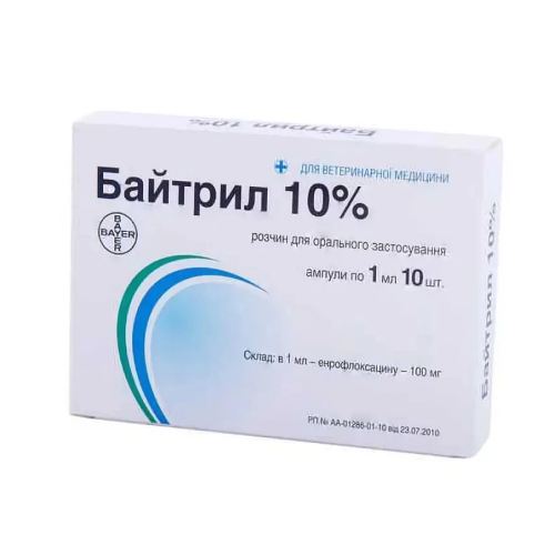 Антибактериальный препарат для птиц Круг Байтрил 10% ампула - 1 мл