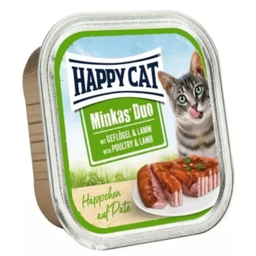 Влажный корм для кошек HAPPY САТ Minkas Duo Geflugel + Lamm (паштет в соусе с птицей и ягненком) - 100 г