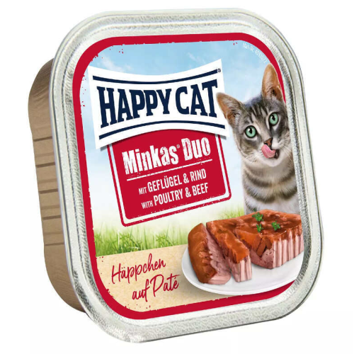 Влажный корм для кошек HAPPY САТ Minkas Duo Geflugel + Rind (паштет в соусе с птицей и говядиной) - 100 г
