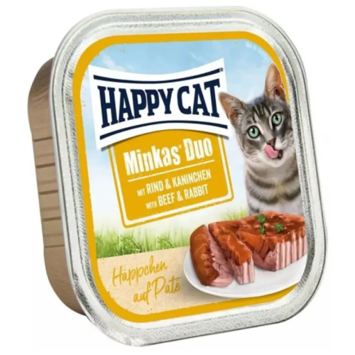 Влажный корм для кошек HAPPY САТ Minkas Duo Rind + Kaninchen (паштет в соусе с говядиной и кроликом) - 100 г
