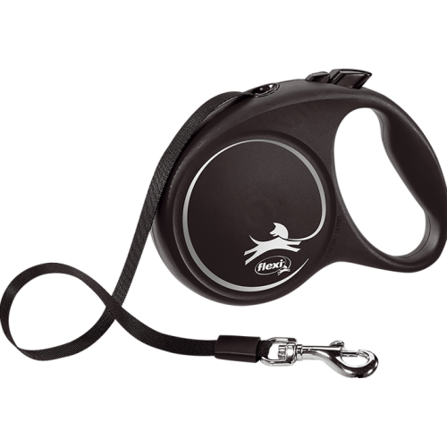 Рулетка-повідець для собак 50кг Flexi Black Design L (сріблястий) стрічка -5 м