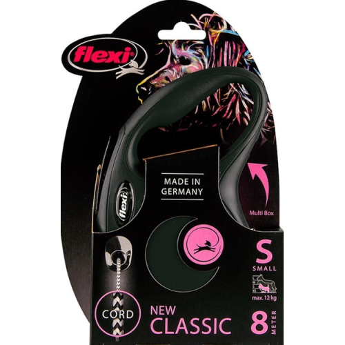 Рулетка-повідець для собак 12кг Flexi New Classic S (чорний) трос - 8 м