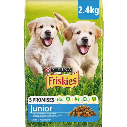 Сухой полнорационный корм для щенков Friskies Junior (Фрискис Юниор) с курицей, овощами, молоком - 2,4кг