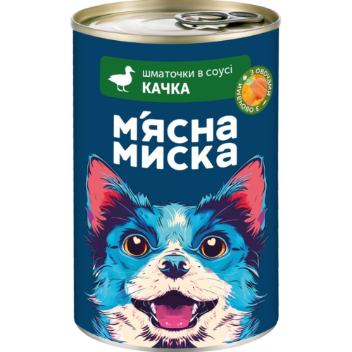 Вологий корм для дорослих собак М'ясна миска з качкою та овочами, шматочки в соусі - 415г
