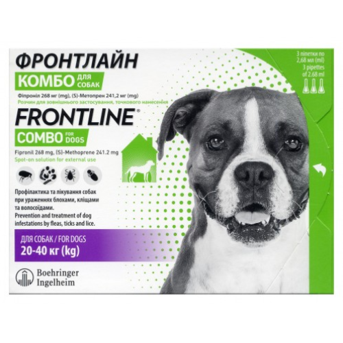 Краплі на холку для собак від 20-40 кг (L) Boehringer Ingelheim Frontline Combo піпетки - 3 шт