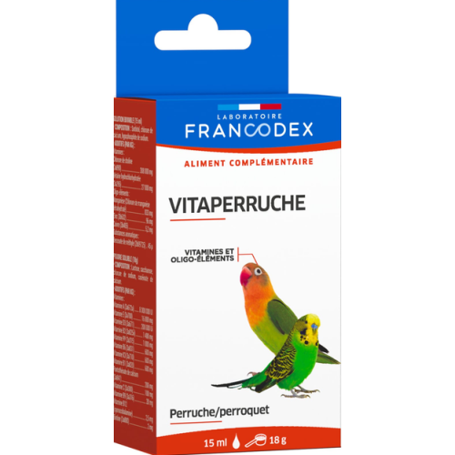 Вітаміни та мікроелементи для папуг Francodex vitaperruche 2 пляшки (15 мл+18 г)