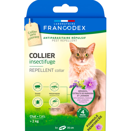 Нашийник з репелентною дією для дорослих котів LABORATOIRE FRANCODEX Repellent Collar від бліх і кліщів 35 см